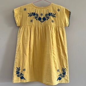 Louis Louise embroidered dress yellow and blue softest cotton sz 7